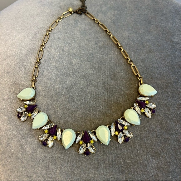 J. Crew Pastel green purple Rhinestone Tear Drop Yellow Statement Necklace - Picture 3 of 9